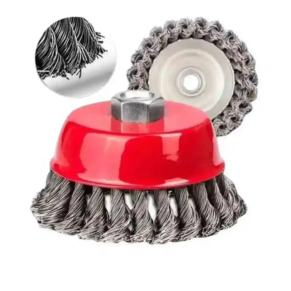 Escova de aço carbono tipo copo torcida 100 MM rosca M14 MTX
