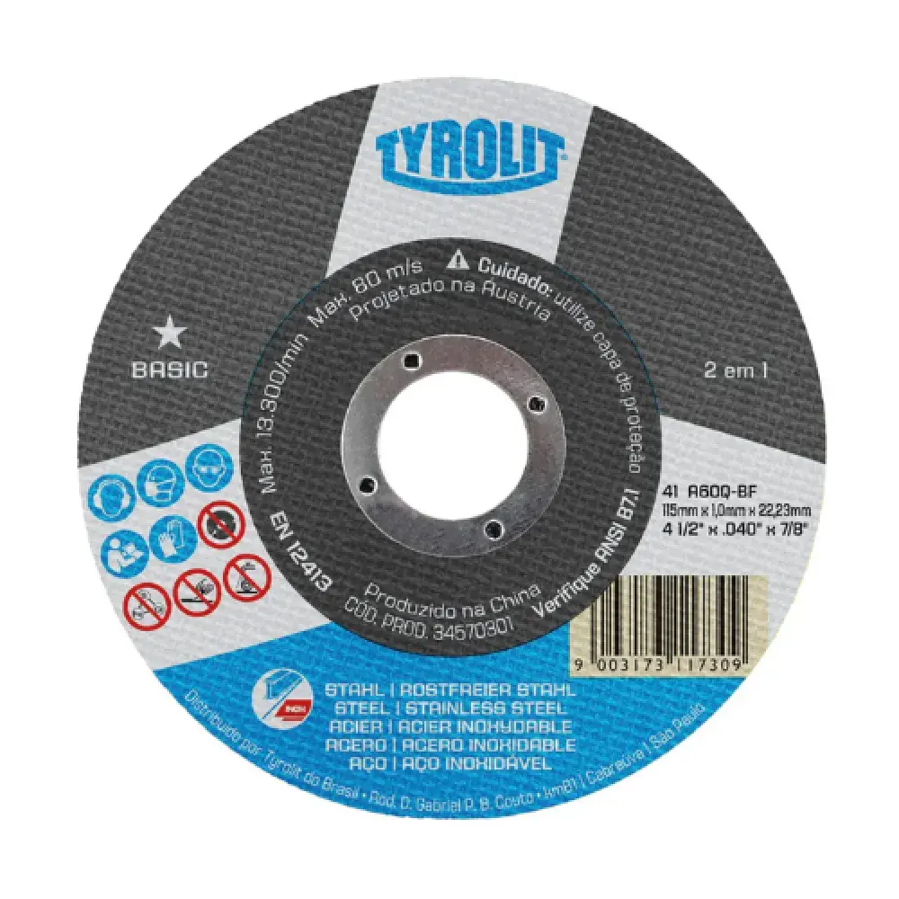 Disco de corte 41C 115X1X22,23MM A60Q-BF caixa com 50 unidades Tyrolit