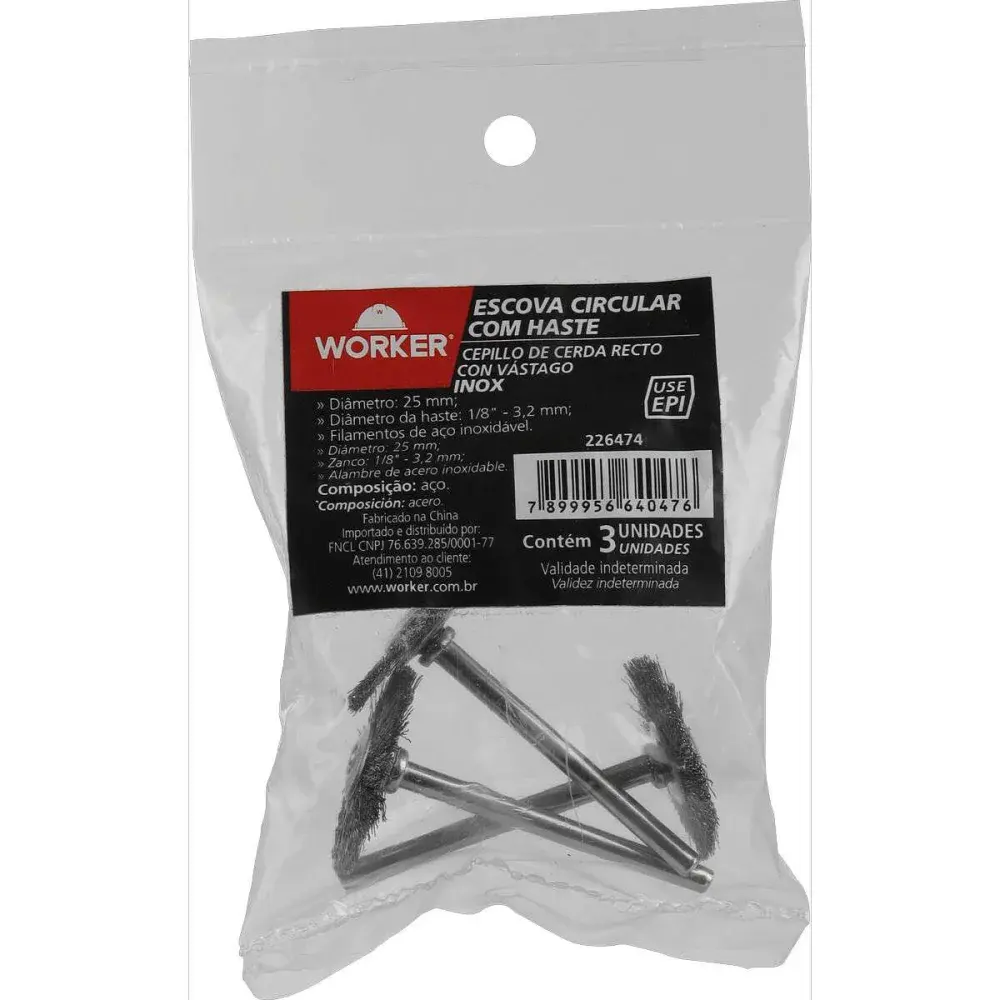 Escova circular com haste em inox 1/8" 25MM Worker — fotografia 8