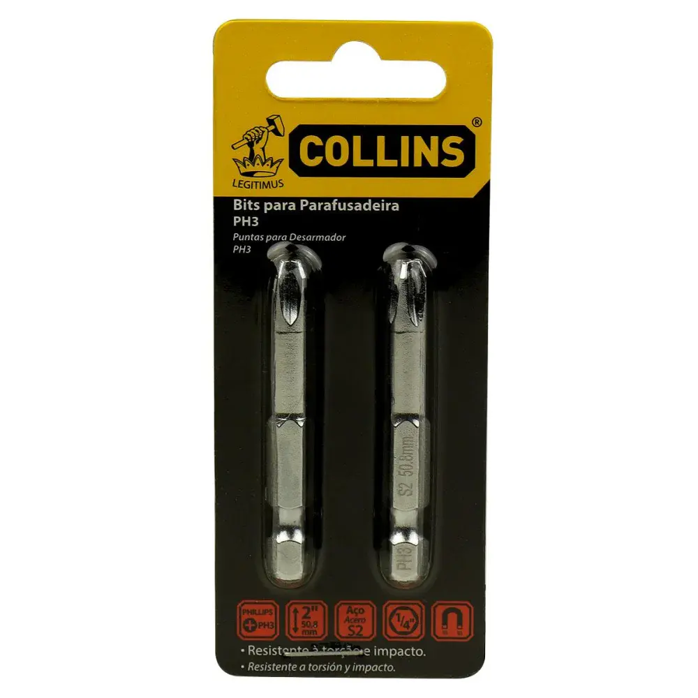 Bits parafusadeira PH3 ponta simples 2 peç 1/4 2 Collins