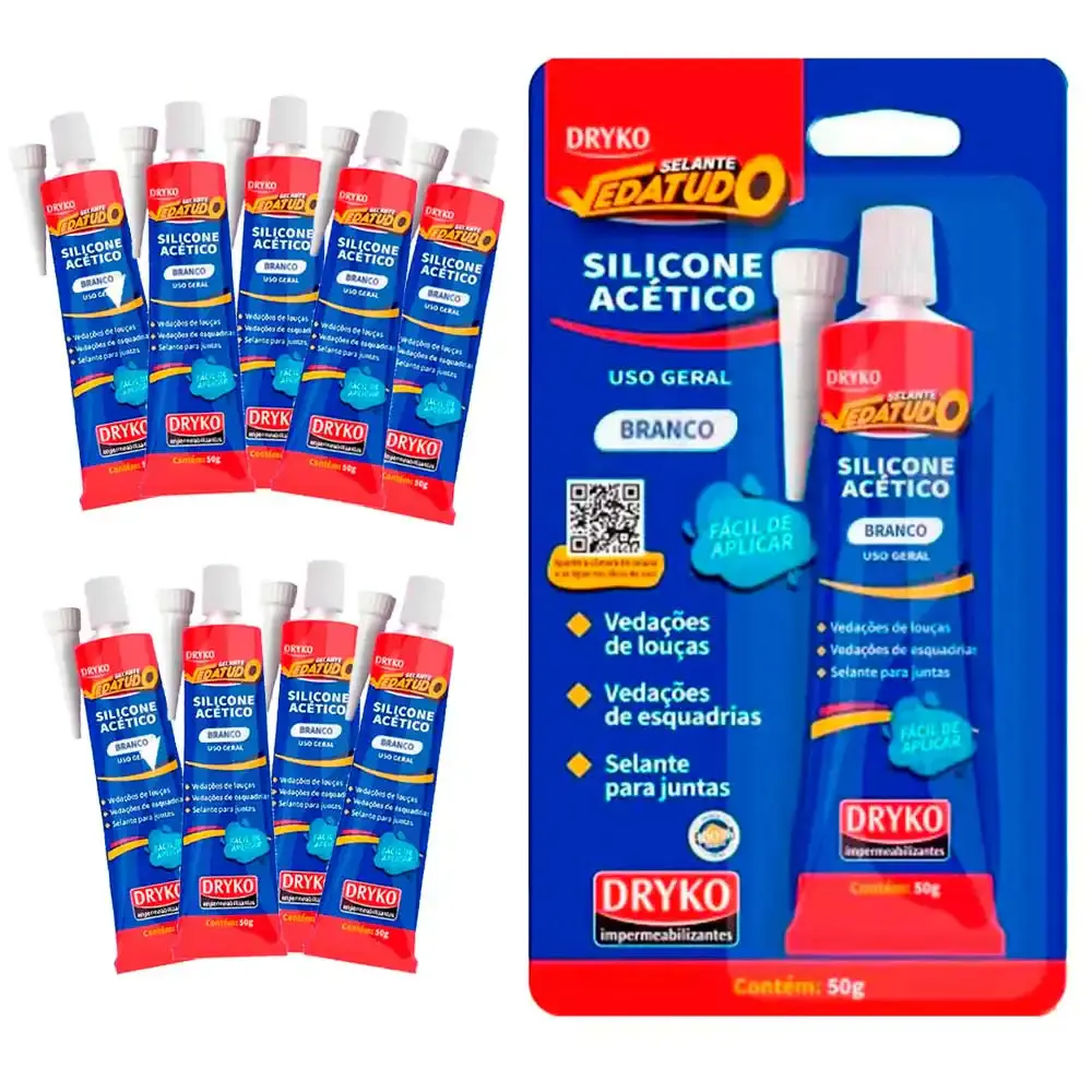 Silicone branco acético vedatudo 50G 10 unidades Dryko — fotografia de referência