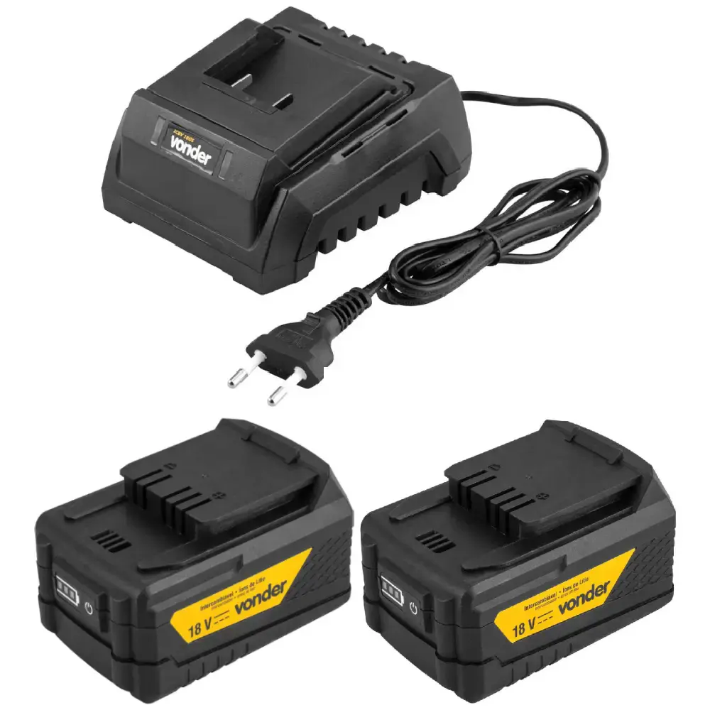 Kit 2 baterias 18V 4AH linha intercambiável com carregador Vonder — fotografia de referência