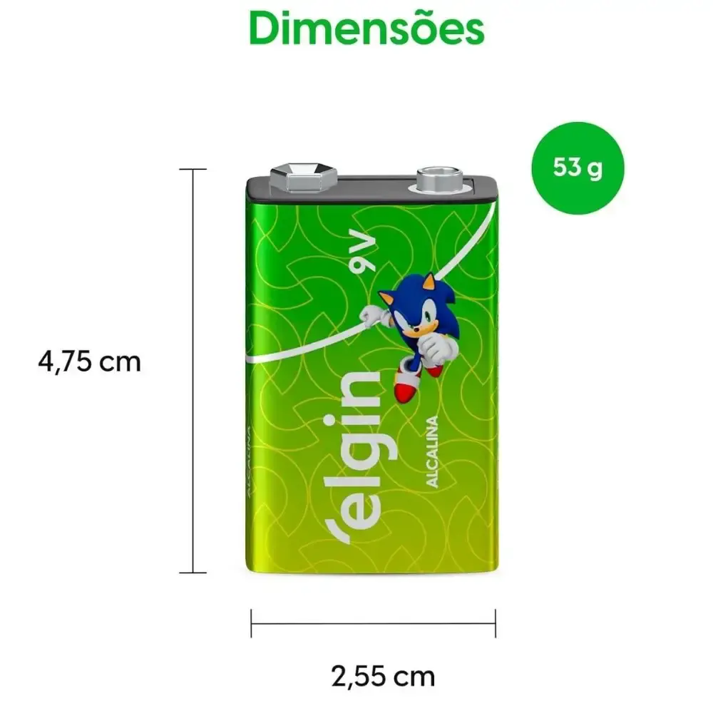 Bateria alcalina 9V pilha 82158 Elgin — fotografia 7