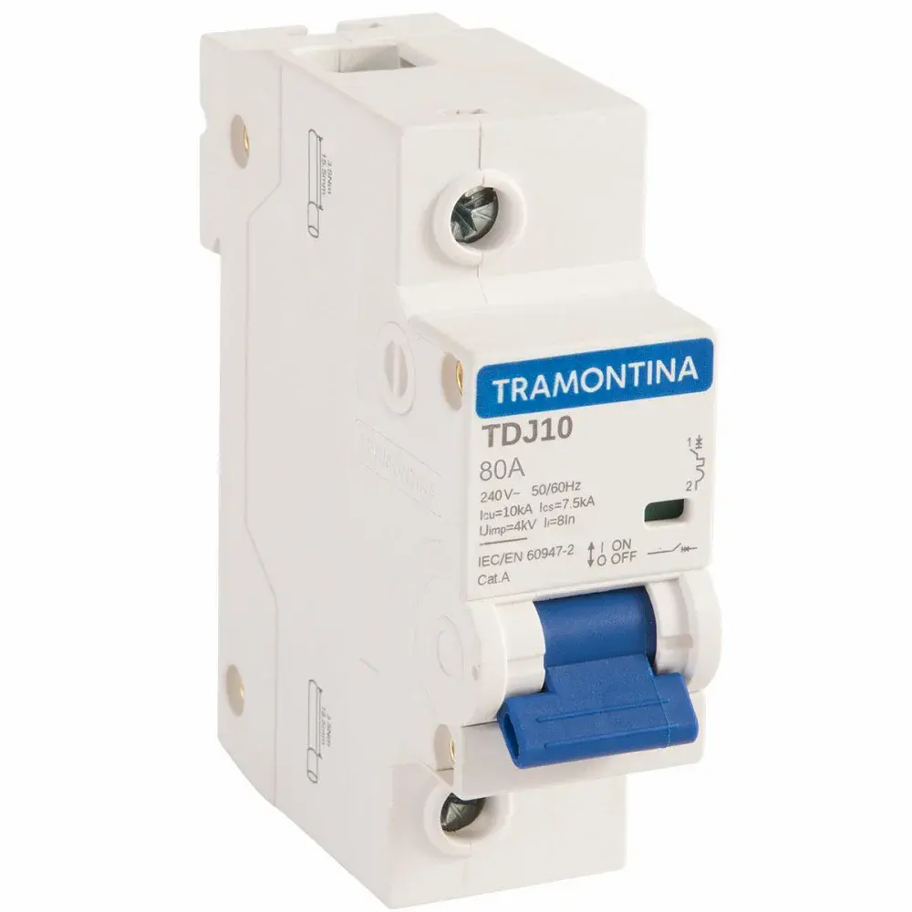 Disjuntor din unipolar TDJ10 80A 10KA curva c Tramontina — fotografia de referência