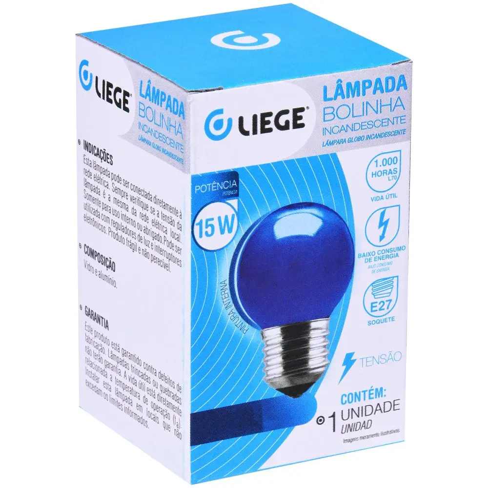 Lâmpada bolinha 15W E27 azul incandescente Liege 220V — fotografia 3