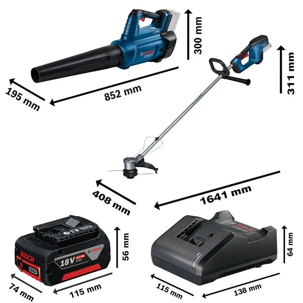 Aparador de grama GRT 18V-33 com soprador de ar 18V-750 e bateria 18V 4,0AH carregador bivolt Bosch — fotografia 3