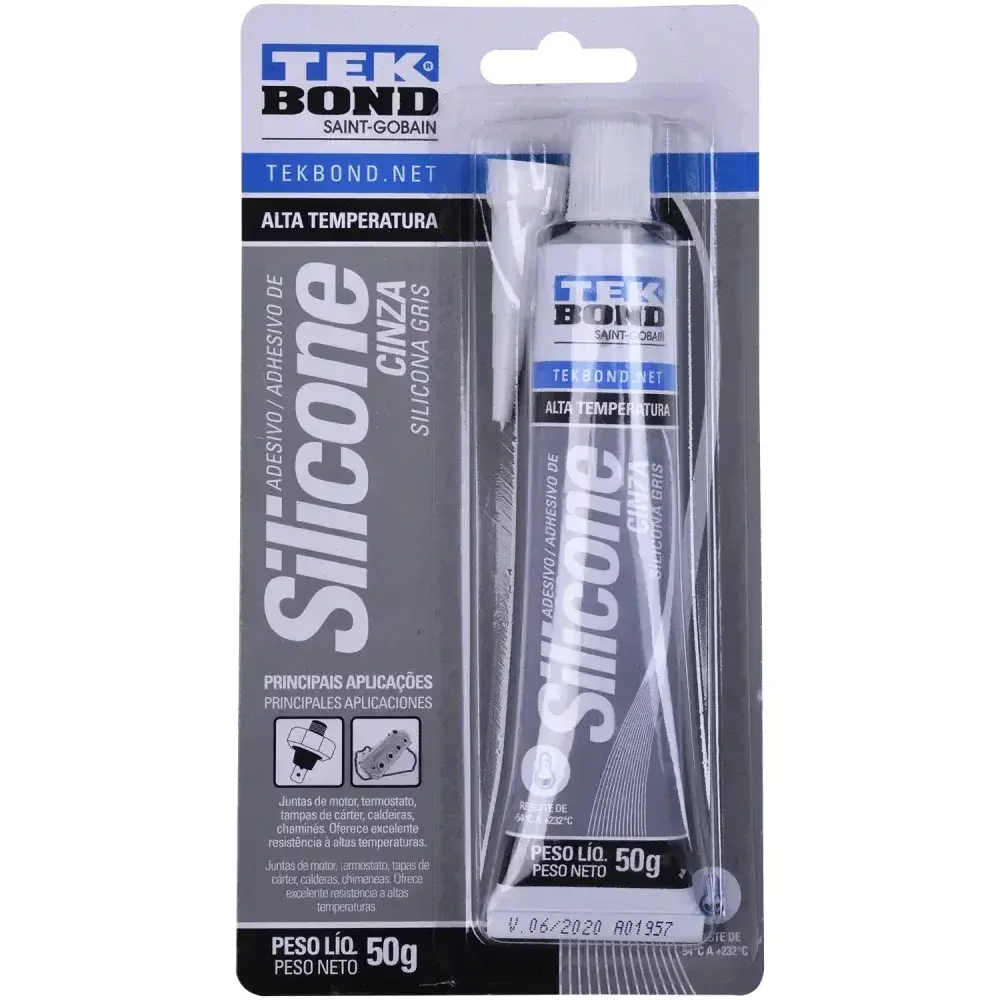 Silicone de alta temperatura cinza blister 50GR Tekbond — fotografia 9
