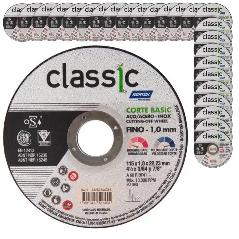Disco de Corte 4.1/2 POL x 1.0 MM Aço Inox Classic Corte Basic Kit 25 Peças NORTON — fotografia 2