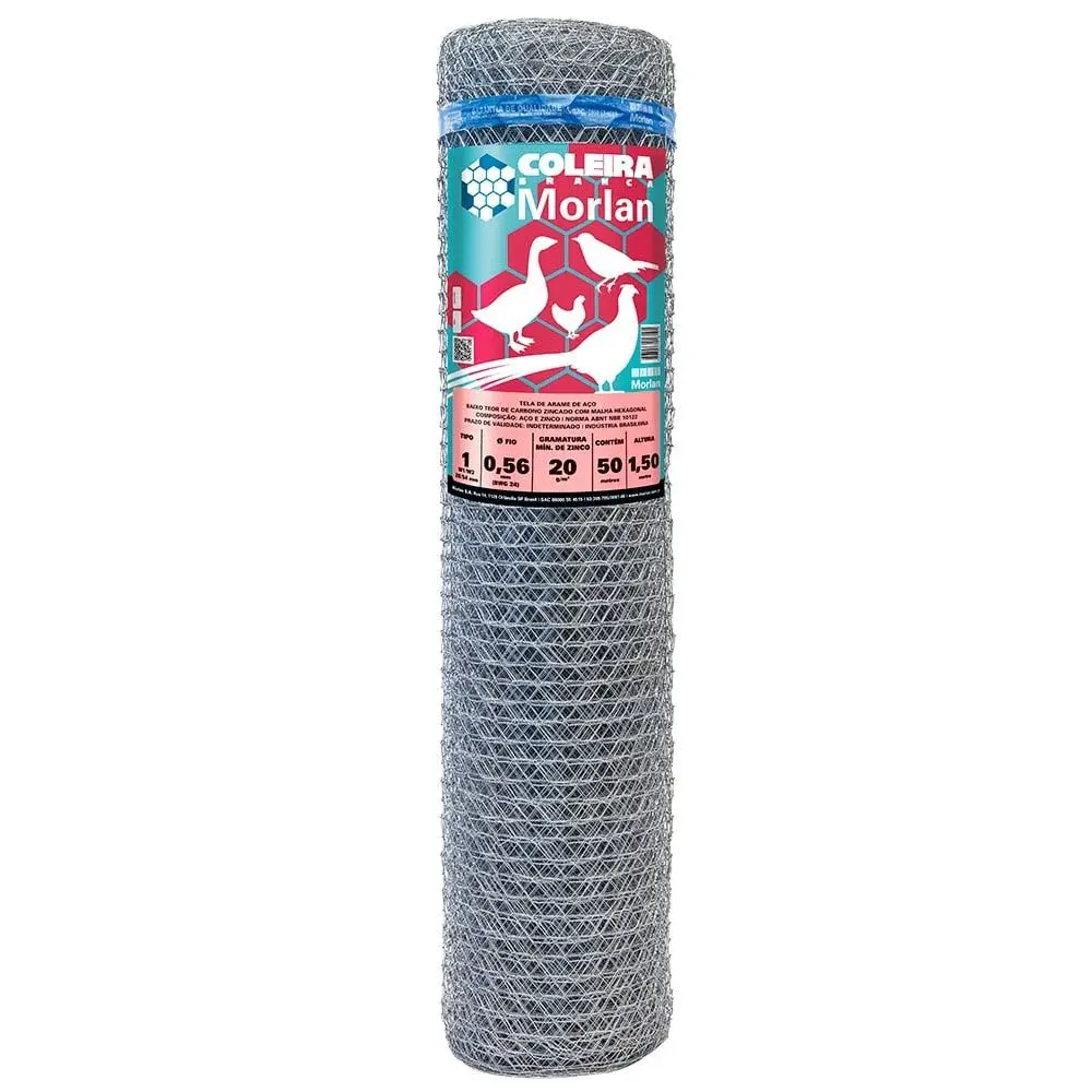 Tela pinteiro galvanizada coleira branca 1 24X1,50 Morlan