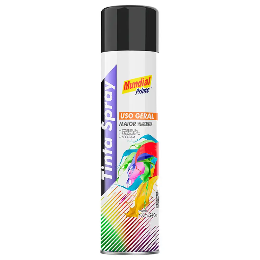 Tinta spray 400ML preto fosco AE01000103 Mundial prime — fotografia 5