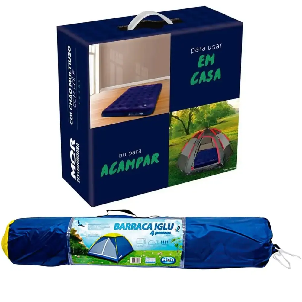 Barraca para camping iglu 4 pessoas com colchão inflável casal inflador mecânico Mor — fotografia 2