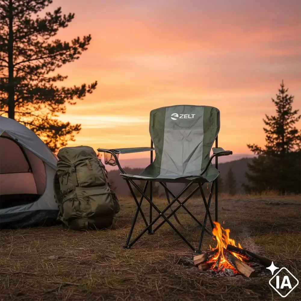 Cadeira camping araguaia 120 KG com braço e porta copo Zelt Verde — fotografia 7