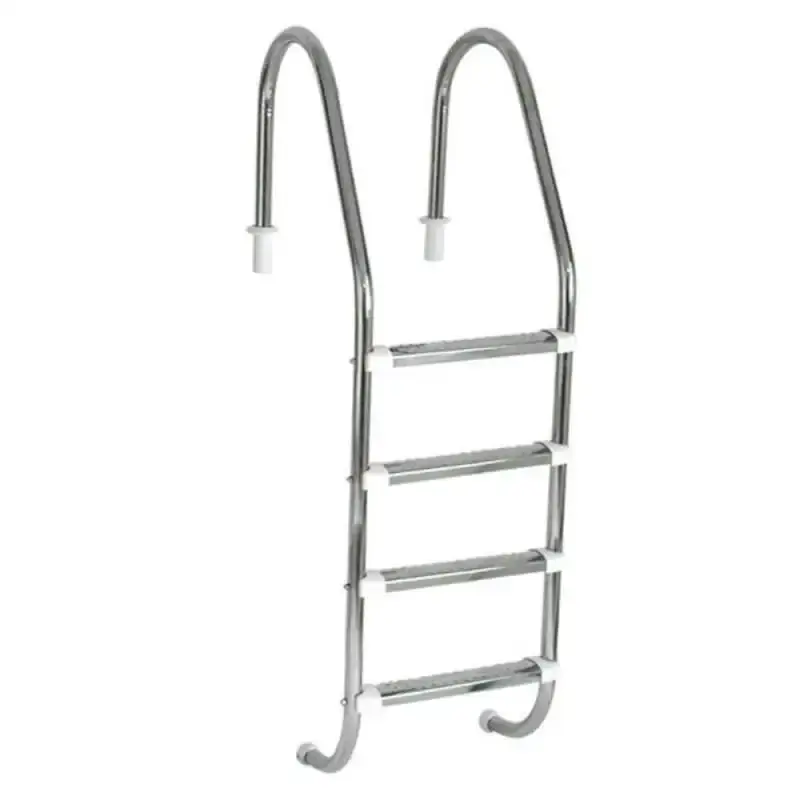 Escada para piscina 1.1/2 POL em aço inox com 4 degraus anatômicos em inox Sodramar — fotografia de referência