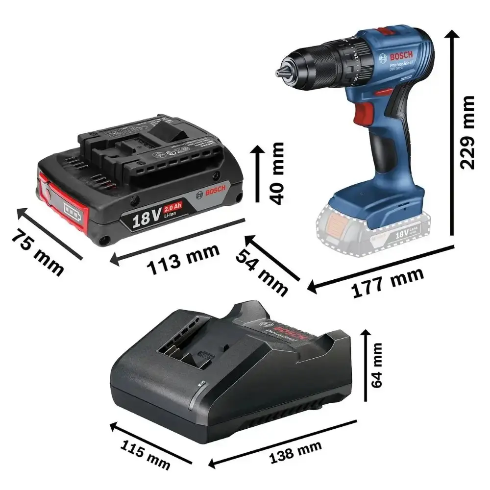Parafusadeira de impacto 65NM brushless com 2 baterias 2,0AH carregador e kit brocas 15 peças Bosch — fotografia 5