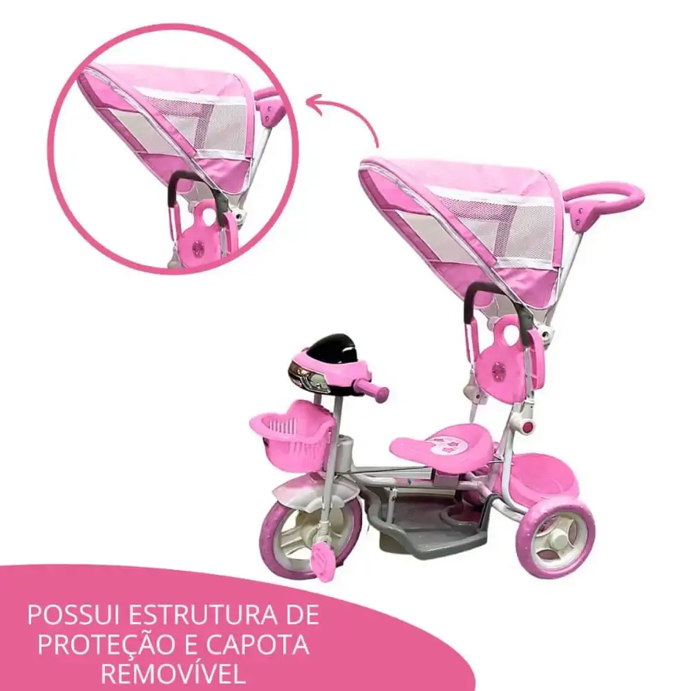 Triciclo motoca infantil passeio rosa com empurrador e cobertura BW003-R ImportWay — fotografia 7