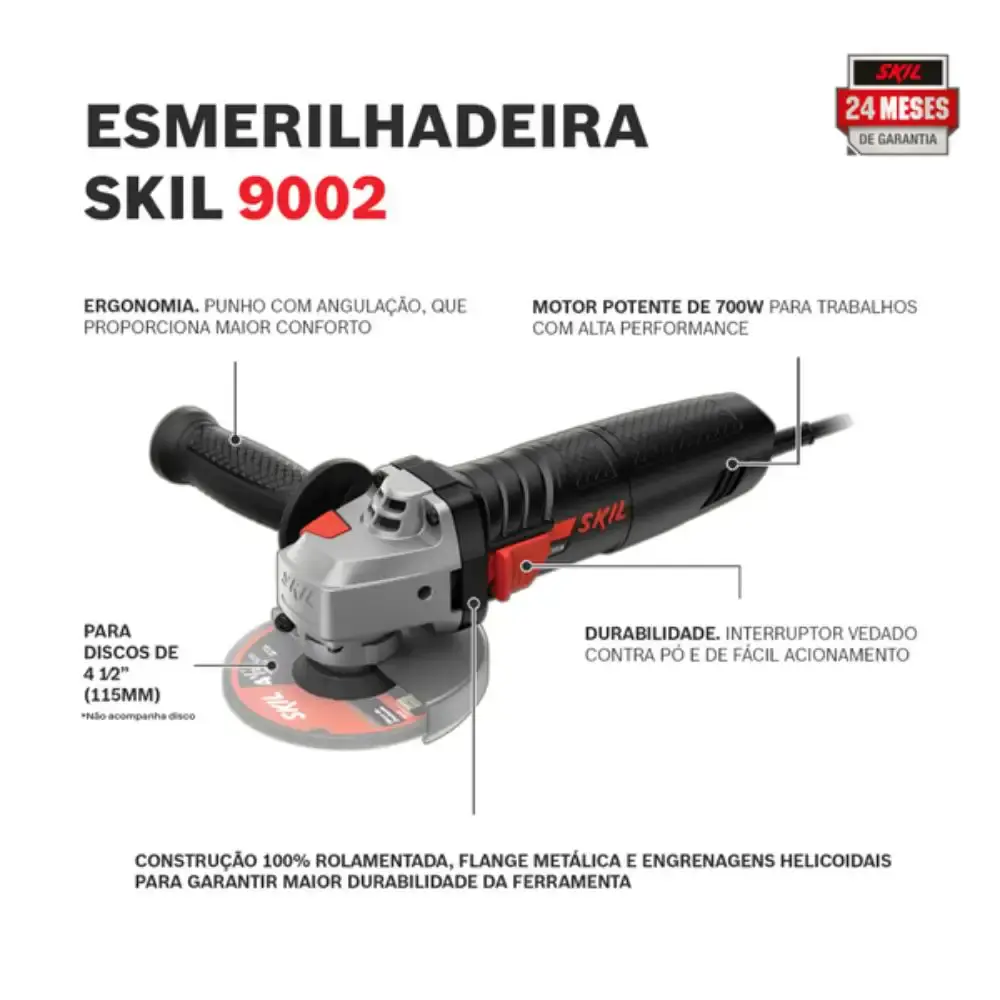 Esmerilhadeira angular 4.1/2 polegadas 700W 9002 220V Skil — fotografia 7