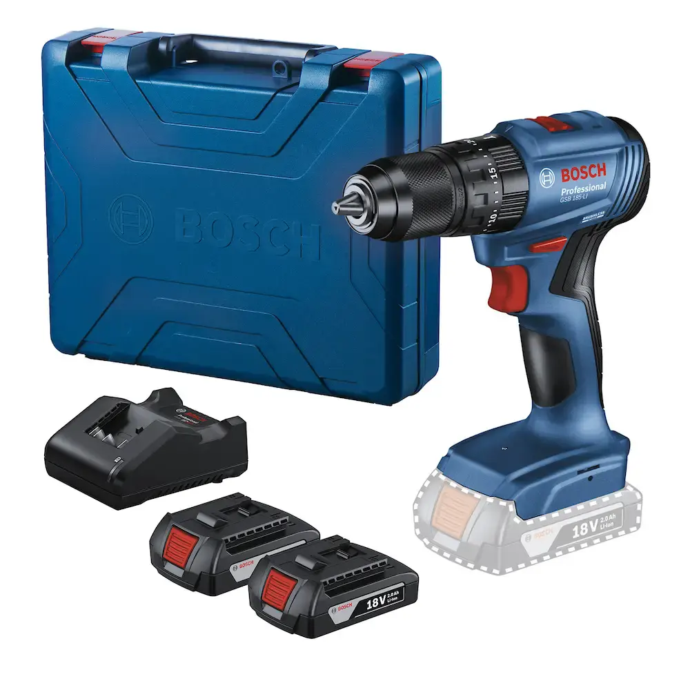 Parafusadeira furadeira impacto 18V GSB 185-LI 2 baterias carregador e maleta Bosch